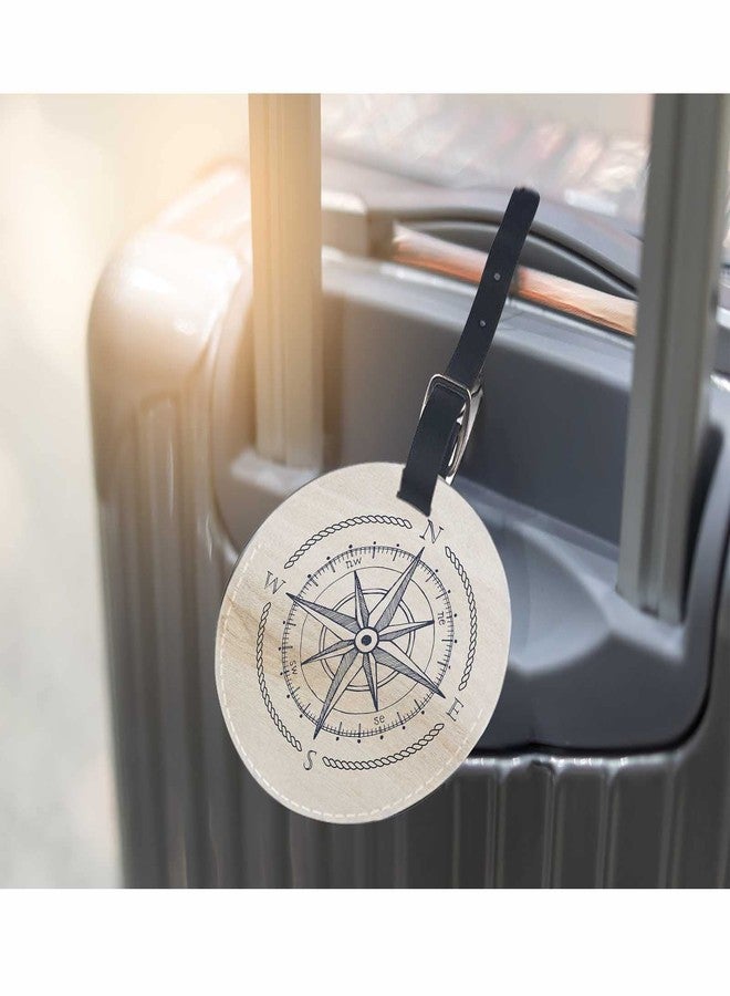 TKS MITLAN Compass Wind Rose Luggage Tag for Suitcases Women Vintage Marine Geography Exploration Sign PU Leather Bag Travel Suitcase ID Identifier Round Baggage Tags (1 Pack) - Image 5